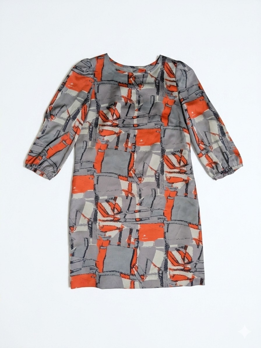 Tahari Arthur S Levine Dress 10 NWOT Abstract Geometric Grey Orange Shift Mod